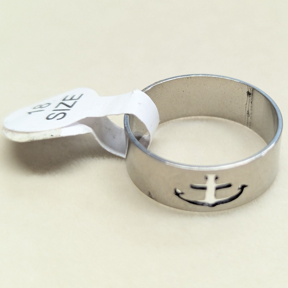 New Anchor‎ Cutout Band Ring Unisex Size 8 Silver Tone Nautical Maritime Beachy